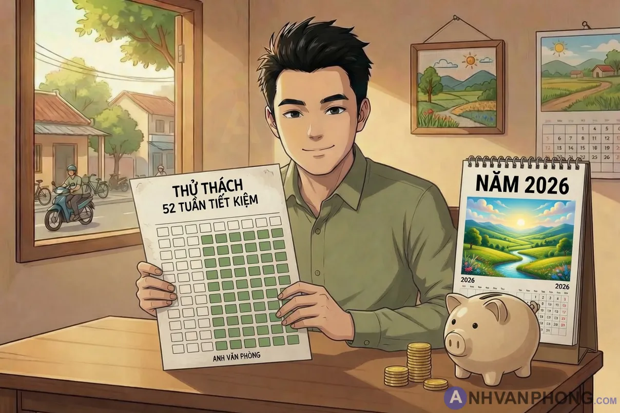 Bắt đầu thử thách 52 tuần tiết kiệm, tuần 1 (10.000 VND)…. tuần 6 (60.000 VND)