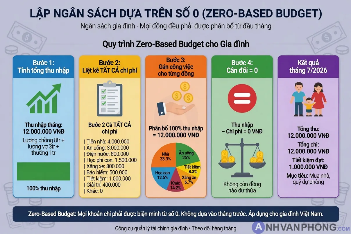 Quy trình lập ngân sách dựa trên số 0 cho mọi khoản chi tiêu trong gia đình